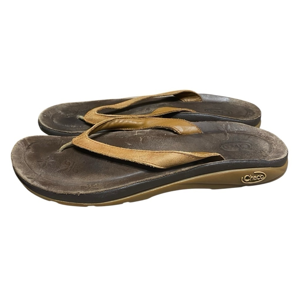 Chaco Locavore Brown Tan Leather Thong Flip Flop Slip On Sandals Size 7